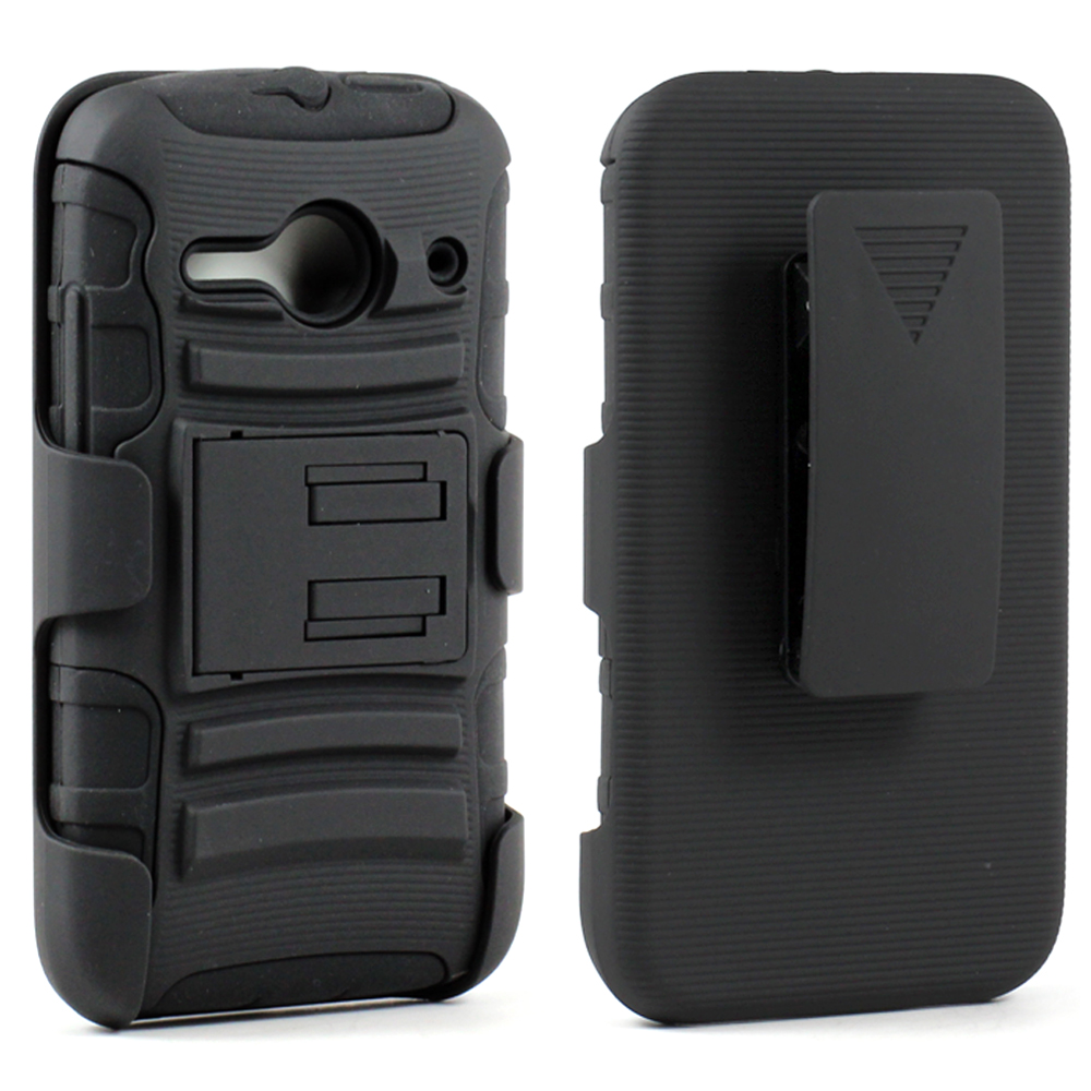 Alcatel One Touch Evolve 2 4037 Armor shell Holster Combo BELT Clip (Black)